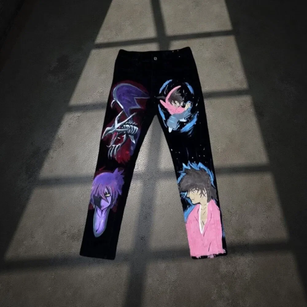 OOAK Unique Kids Hand Painted Anime Adjustable Black Jeans 23x25